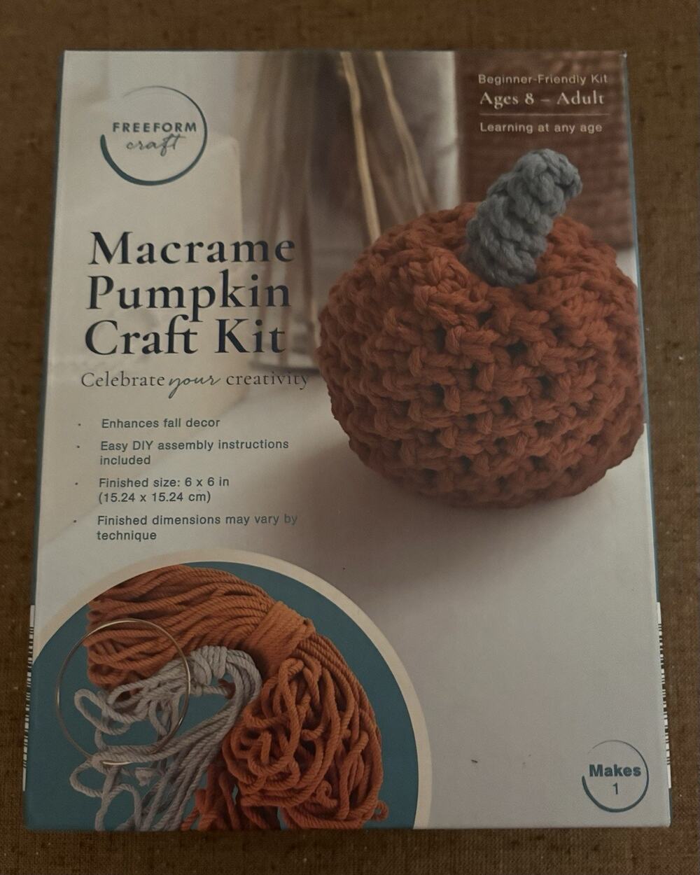 Macrame Pumpkin Craft Kit Freeform Craft Kit 6" x 6", Ages 8 to Adults, New
